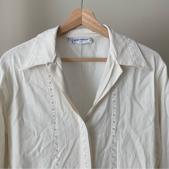 Anne Fontaine Vintage French Floral Lace Classic Button Down Long Sleeve Shirt S - Picture 2 of 10